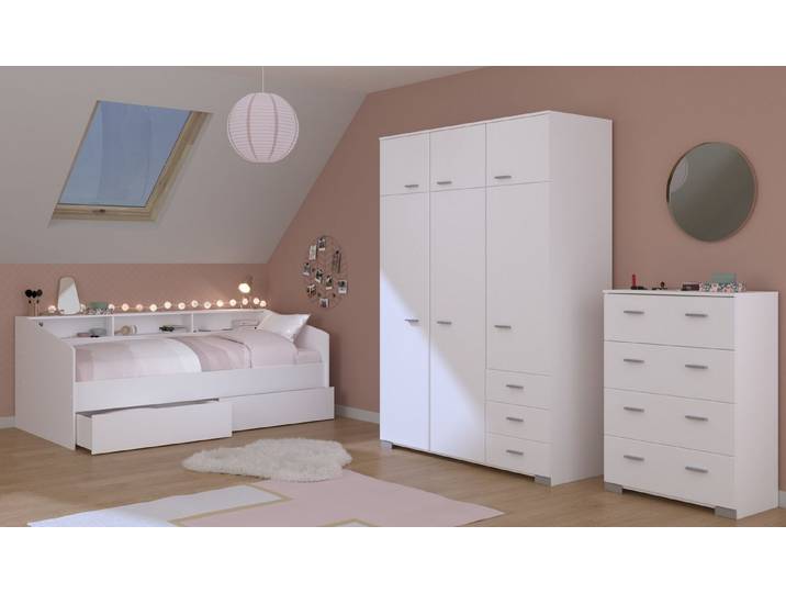 Parisot Jugendzimmer-Set Parisot Sleep 41, 4-teilig, Bett, Schübe, Kleiderschrank, Kommode, in Weiß