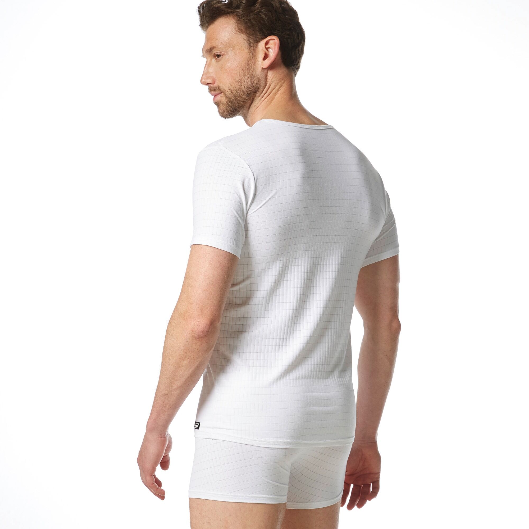 Bruno Banani "CHECK LINE 2.0" Pique Optik, Kurzarm, V-Neck, Cotton-Mix weiß karo 6L