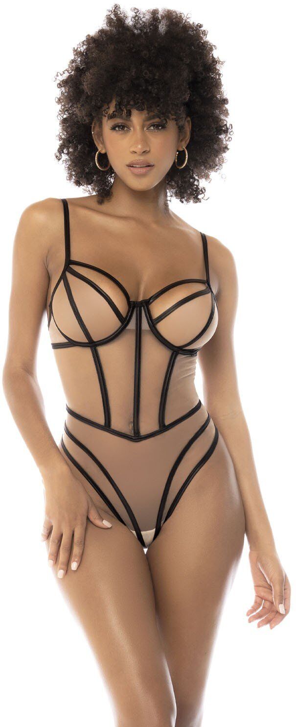 Mapalé Body noir et chair Promise, avec armatures, fait en fine résille, bretelles et dos ajustables