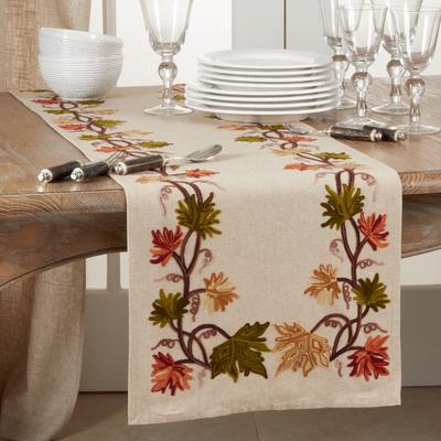 Saro Lifestyle "Fall Leaf Design Embroidered Table Runner - 16""x72"""
