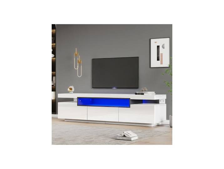 Meuble TV - MUVOE - 160x39x42 cm - Blanc - Éclairage LED 16 couleurs - Pour TV jusqu'à 70 pouces