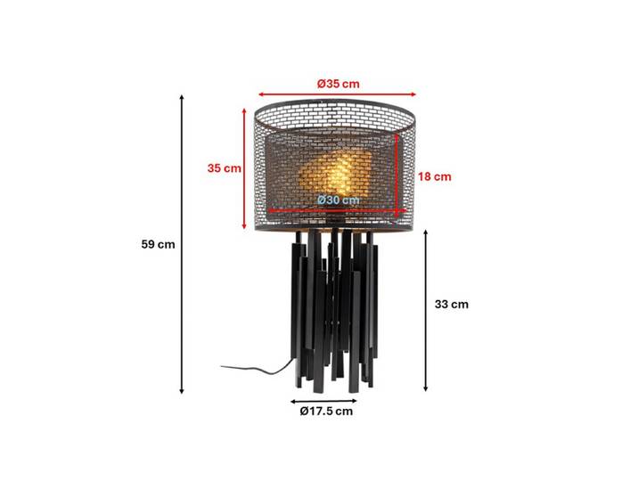KARE Designer Tischlampe Coachella Glam, schwarz, für Wohn- / Esszimmer, Metall, Design