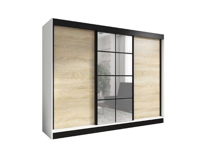 A&J MöbelLand GmbH Schiebetürenschrank ORAVIA mit Spiegel – Breite 200 cm (TOP PRODUKT! Wählen Sie das ideale Modell für Ihr Schlafzimmer! Breite: 200 cm, Höhe: 215 cm, Tiefe: 60 cm, Moderne Möbel mit funktionalem Design und hoher Verarbeitungsqualität) Loft-Design, Spiegelpaneele, großer Stauraum, moderne Schiebetüren