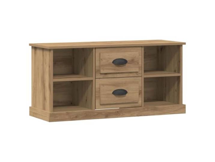 TV-Schrank 99,5 x 35,5 x 48 cm aus Holz, handwerkliche Eiche Hochglanz-Finish, integrierte Einlegeböden, Schubladen mit D-Griffen, Holz, handwerkliche Eiche, Gewicht: 21,97 kg