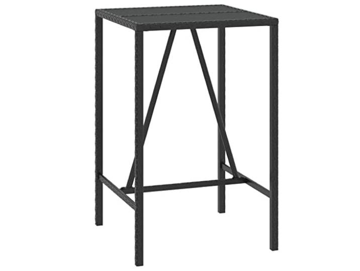 POUFGDR Bartisch, Polyratan, Glas, Schwarz, 70 x 70 x 110 cm Gehärtetes Glas, pulverbeschichteter Stahl, wetterfest, für Garten und Terrasse