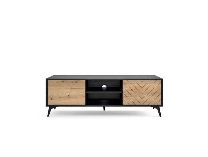 ALLHOUSE24 Lowboard 154 TV Schrank Fischgrätenfront EVOKE Eiche schwarz BERLIN (1x TV Schrank), Breite 154 cm