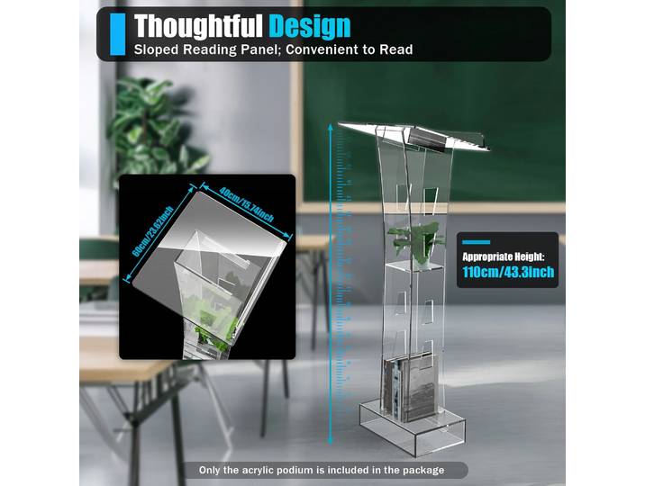 Pupitre en acrylique transparent, Podium LED, chaire transparent, église Lucite, support de Podium LED W Plate-forme de lecture verticale Table haute Lectur