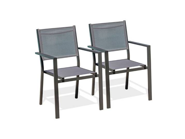 Lot de 2 fauteuils de jardin en aluminium toile plastifiée - Gris anthracite - TOLEDE