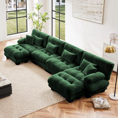 GDFStudio - Alden Chenille 4 Seater Cloud Sofa with Twin Ottoman Set
