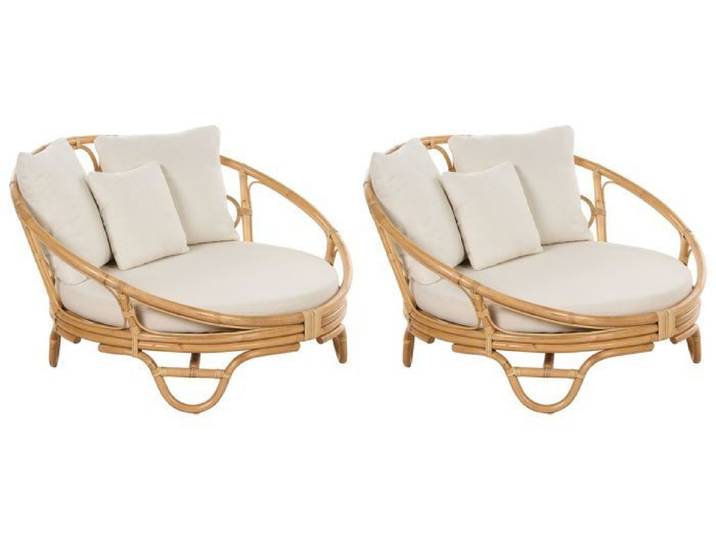 Lot de 2 lits de jardin en rotin naturel ROSSANO