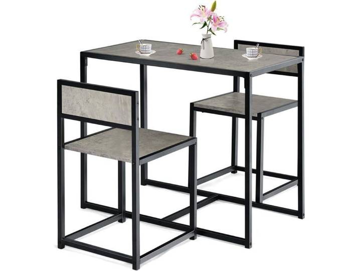 GOPLUS Ensemble de Table et 2 Chaises Antidérapante avec Cadre en Métal pour Salle à Manger Terrasse Restaurant Gris