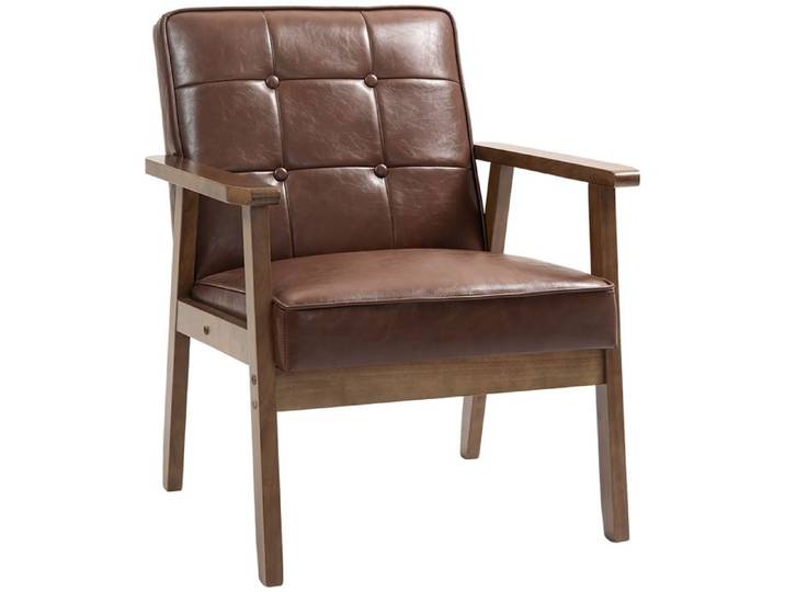 CollaHausse Fauteuil Salon PU Accoudoirs Cadre Bois Caoutchouc 120kg Marron