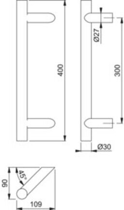 Hoppe Stangengriff E5012 VA Farb-Nr. F69 A. 300mm L.400mm schräg (8124414)