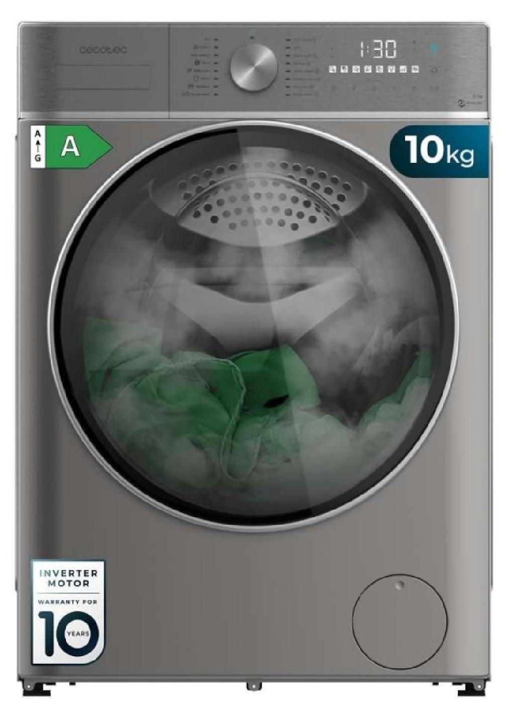 Cecotec Bolero Wash&Dry 10680 Inverter Steel, Frontlader, Freistehend, Edelstahl, Links, Drehregler, Perleffekt