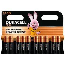 DURACELL Batterien PLUS Alkali-Mangan Mignon AA 1,5 V, 10 St.