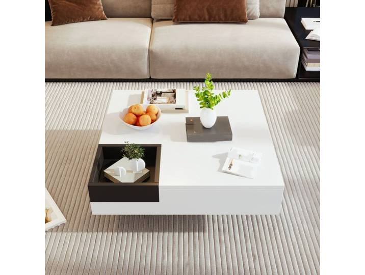Piaenon - Table Basse carré 72x72x30cm avec LED Rangement Design Moderne Salon - blanc