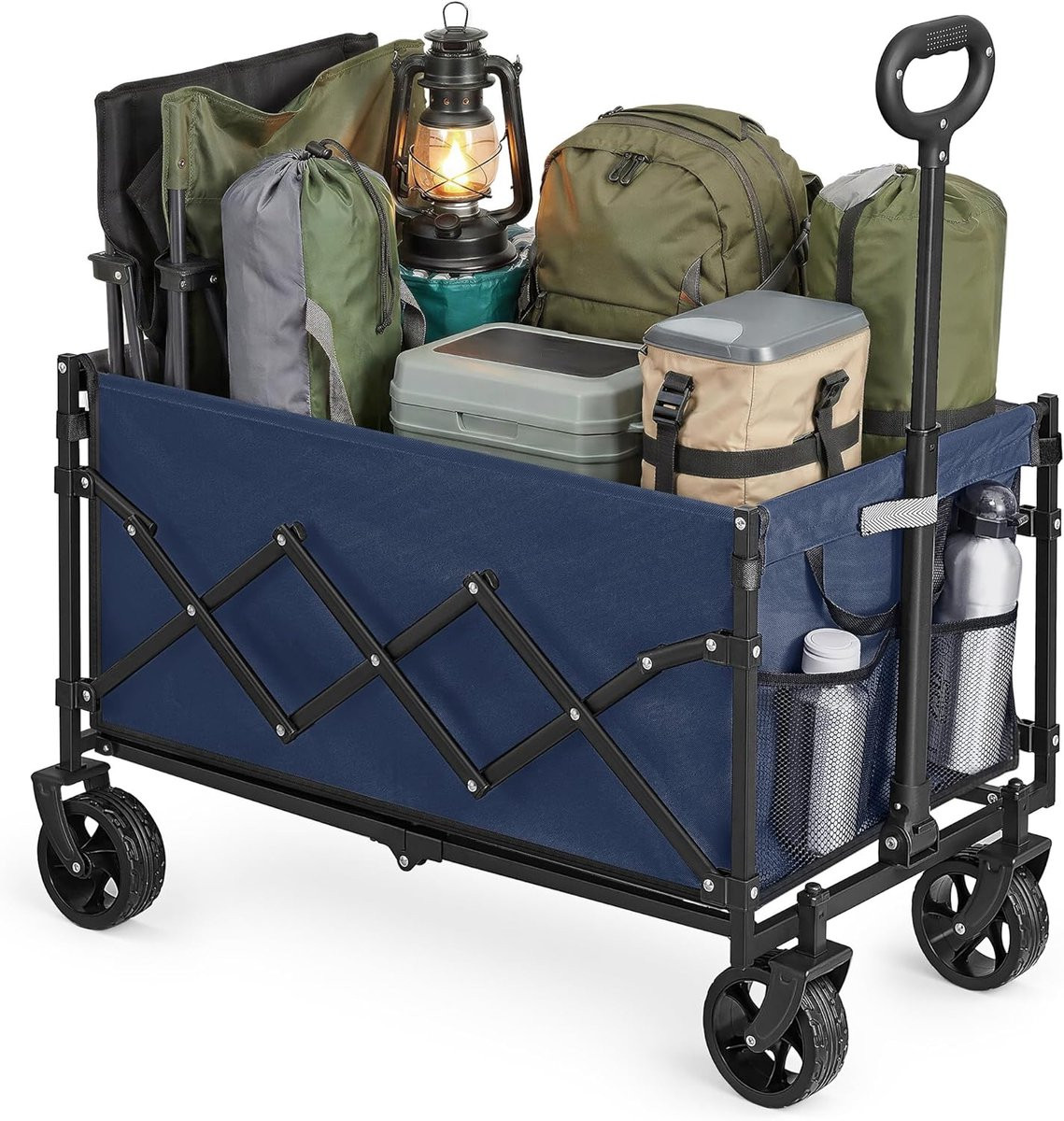 SONGMICS Kleine opvouwbare handkar, compacte tuinkar met handvat en 4 versterkte wielen, 150 L, middernachtblauw GFW150QE01
