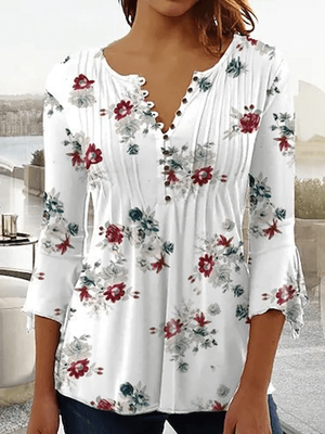 Inspire Essentials EleganceEase Womens Printed Long Sleeve Blouse 4xl white