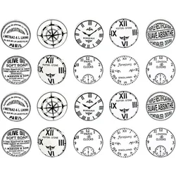 KERAMIKKNÖPFEN Set mit 20 mit verschiedenen Vintage-Uhrenmotiven 40 mm Durchmesser.
