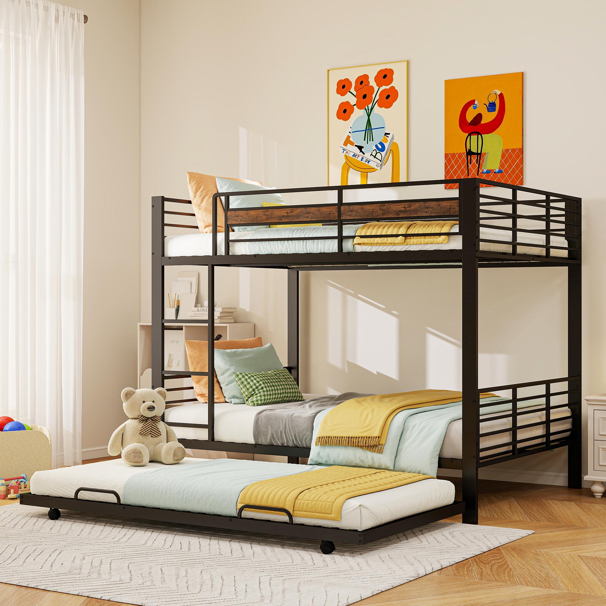 Metall-Etagenbett 140x200cm, Ausziehbett, Rausfallschutz, Leiter, für Kinder & Jugendliche (Schwarz)