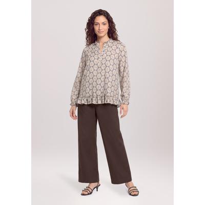 Schlupfbluse CARTOON "Damen mit Raffung", Damen, Gr. 34, beige (blau, beige), Obermaterial: 100% Viskose, lässig geschnitten normal, V-Ausschnitt, Blusen Schlupfbluse