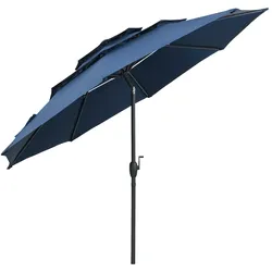 COSTWAY windfester stabiler 300cm Sonnenschirm mit Kurbel, zweiseitig 30° neigbar, UV-Schutz, belüftet für Terrasse, Garten, Balkon, Marineblau