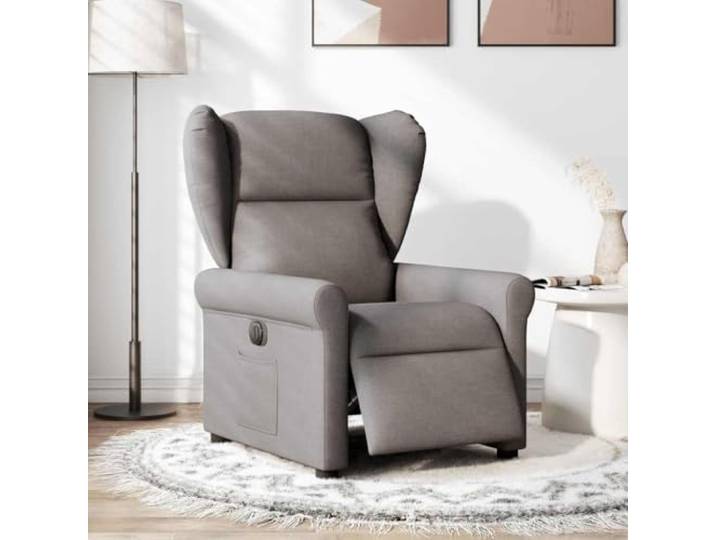 Relaxsessel Elektrisch Taupe Stoff Elektromotor, Knopf seitlich, 135 Grad Neigung, Seitentasche, Holz Metall Rahmen, TV Sessel
