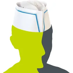 25x Schiffchenmütze "Service" Papier geprägt Weiss mit blauer Zierkante  Mütze Kochmütze Einwegschiffchen Einwegkochmütze