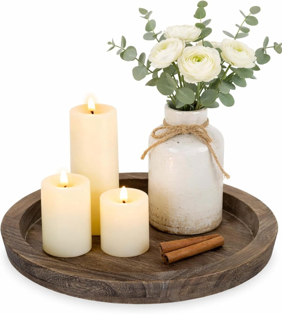 Ronde Houten Kaarsenhouder Schaal: Decoratieve Kaarsenplateau voor Tealights en Pilaren