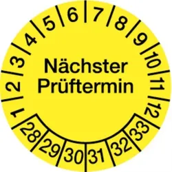 Dreifke® Prüfplakette, Nächster Prüftermin, Folie, gelb/schwarz - 100 mm Folie selbstklebend, 2 St