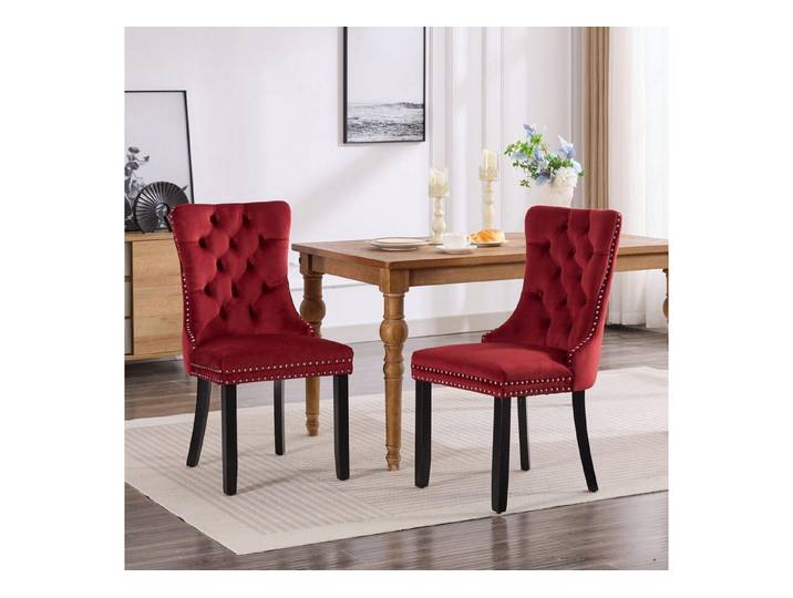 LuxusKollektion Esszimmerstuhl Esszimmerstühle 2er Set Samt Tufted Hoher Rücken 2er set Wein Rot