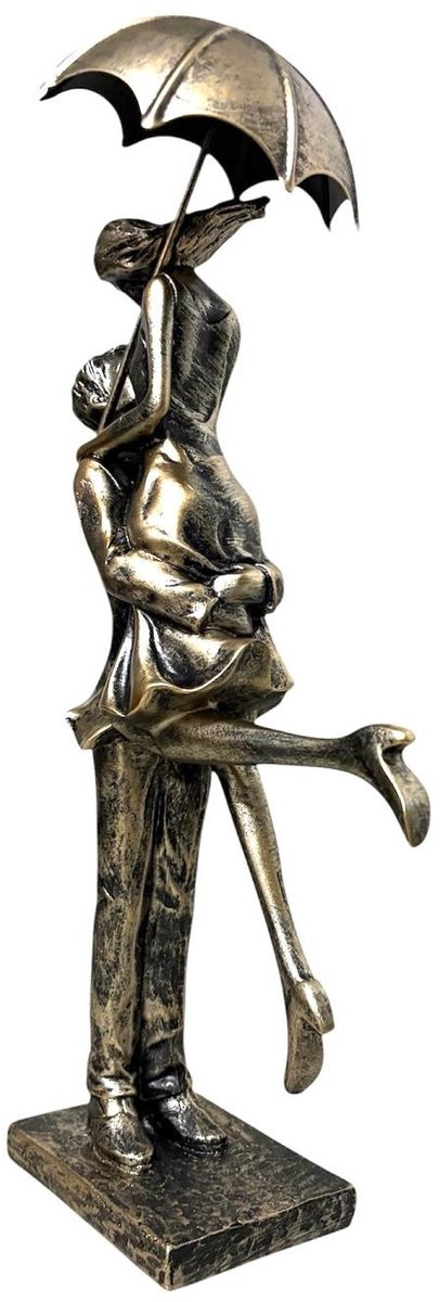 Mel-O-Design Sculptuur Paar met Paraplu Goud en Zwart met Vintage Uitstraling