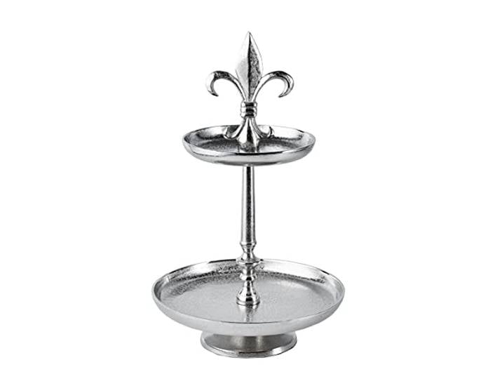 Etagere Lilie 2-Stöckig Dekoteller Schale Deko Dekoration - Servierplatte Groß aus Metall Aluminium - Silber Luxus - Tischdeko Hochzeit - Weihnachtsdeko für Wohnzimmer, Esszimmer oder Küche - 50 cm