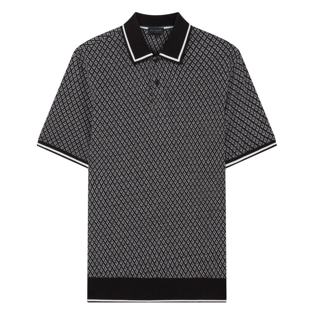 Ted Baker Ss Regular Geo Textured Black Polo Shirt