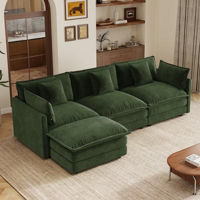 GDFStudio - Thaddeus Three-Seater Chenille Modular Sofa with Arm and Toss Pillows