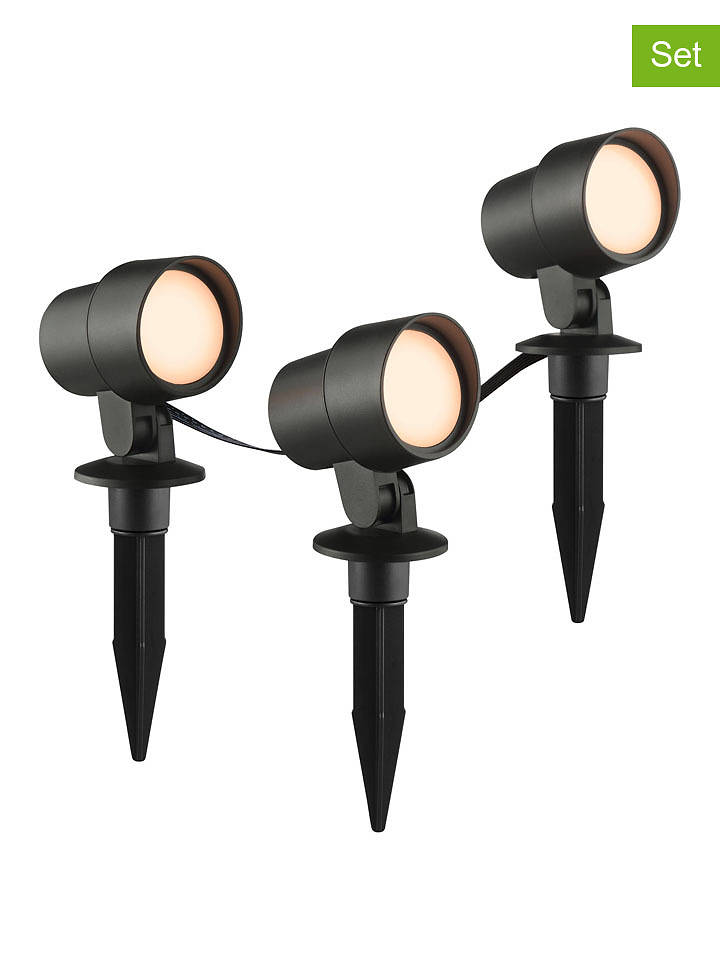 Brilliant 3er-Set: LED-Solar-Bodenspieße "Kamara" in Schwarz - (B)7,9 x (H)21 x (T)6 cm - onesize