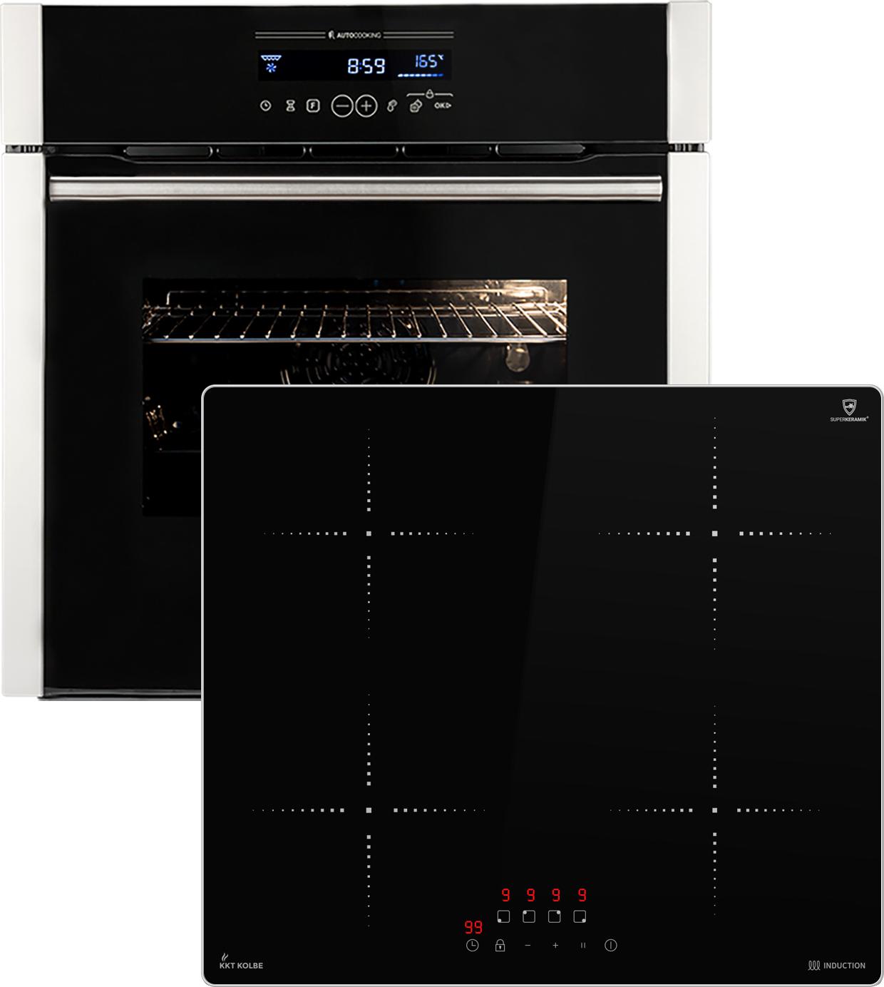 Autarkes Herdset: 60cm Einbaubackofen EB8016ED + 59cm Induktionskochfeld IH85900ED | Katalyse | Drehspieß | Pizzafunktion | Grill | Heißluft | Teleskopauszüge | Automatik-Timer | SET8016IH859ED