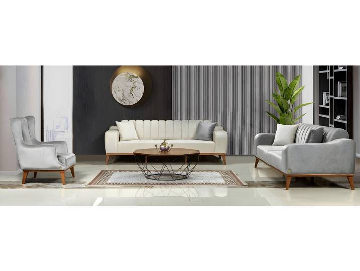 Xlmoebel Polstergarnitur Sofagarnitur im italienischen Stil mit hochwertigem Stoff in Beige, (Sofagarnitur, 3-tlg., Italienische Sofagarnitur, Stoffbezug Beige), Made in Europa