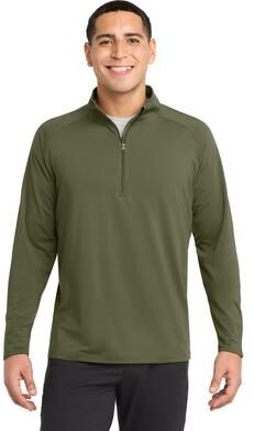 Sport-Tek ST850 Athletic Sport-Wick Stretch 1/4-Zip Pullover Top in Olive Drab Green size Medium   Polyester/Spandex Blend