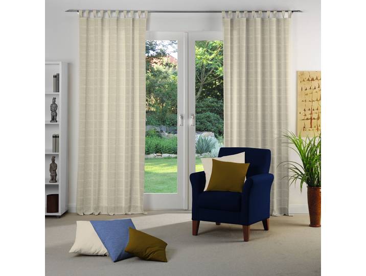 Vorhang WIRTH Toco-Karo Gr. 11, beige, B:132cm H:200cm, Chenille, Polyacryl, Gardinen, Vorhang
