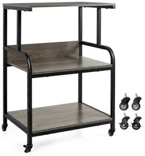 Costway 3-Tier Rolling Printer Stand with Adjustable Shelf and Lockable Wheels-Oak
