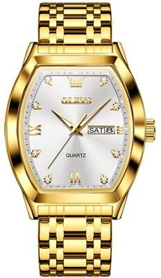 Everyday Crate OLEVS 5528 Business Quartz Watch For Men Dual Calendar Waterproof Milanese Mesh Dress Watch white + Gold