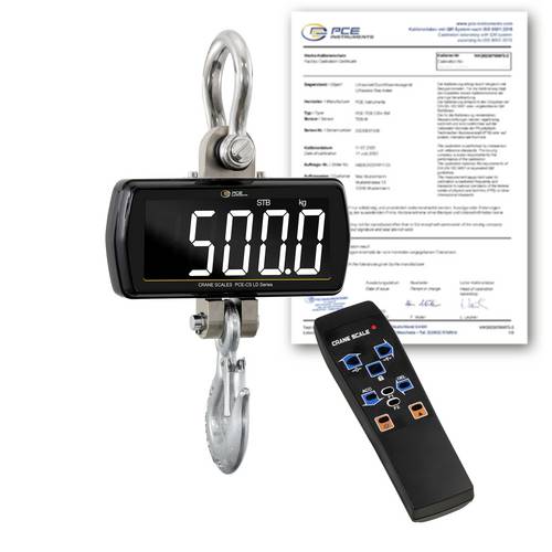 PCE Instruments PCE-CS 500LD-ICA Kranwaage PCE-CS 500LD-ICA kalibriert (ISO) Wägebereich (max.) 500kg Ablesbarkeit 100g
