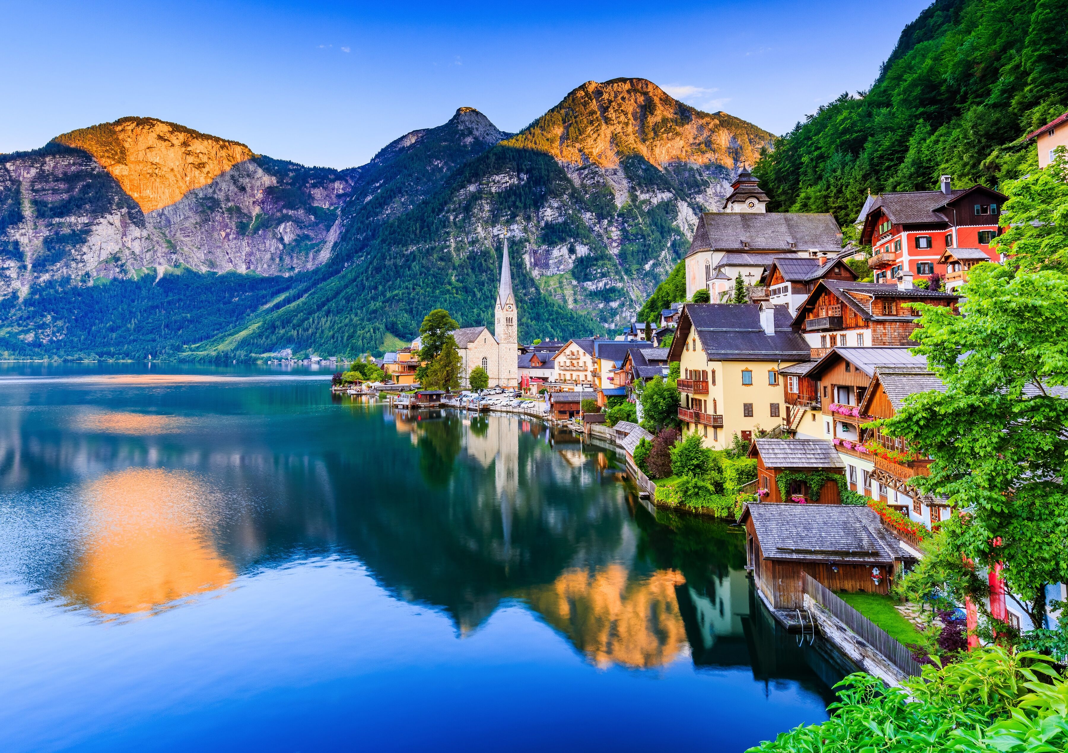 Fototapete PAPERMOON "Hallstatt Austria", bunt, B:3m L:2,23m, Vlies, Tapeten, Fototapete bunt B/L: 3m x 2,23m, Bahnen: 6 Stk.