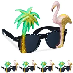 Relaxdays 5er Set Partybrille Flamingo und Palme Grün,Rosa,Schwarz