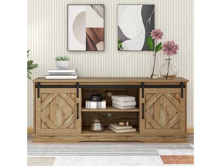 Buffet - MODERNLUXE - 150x40x60cm - Style industriel - Marron - Portes coulissantes - Étagères réglables