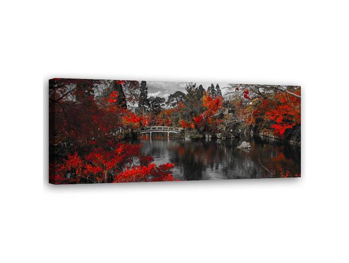 Feeby Wandbild japan garten, Rot, Orientalisch, Rechteckig, 90x30 cm, Bilder & Rahmen, Bilder, Leinwandbilder