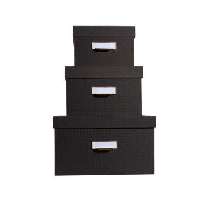 Exacompta OfficeByMe Aufbewahrungsboxen 3er Set Schwarz, A4+/A5++/A6++, FSC-Karton, Etikettenhalter
