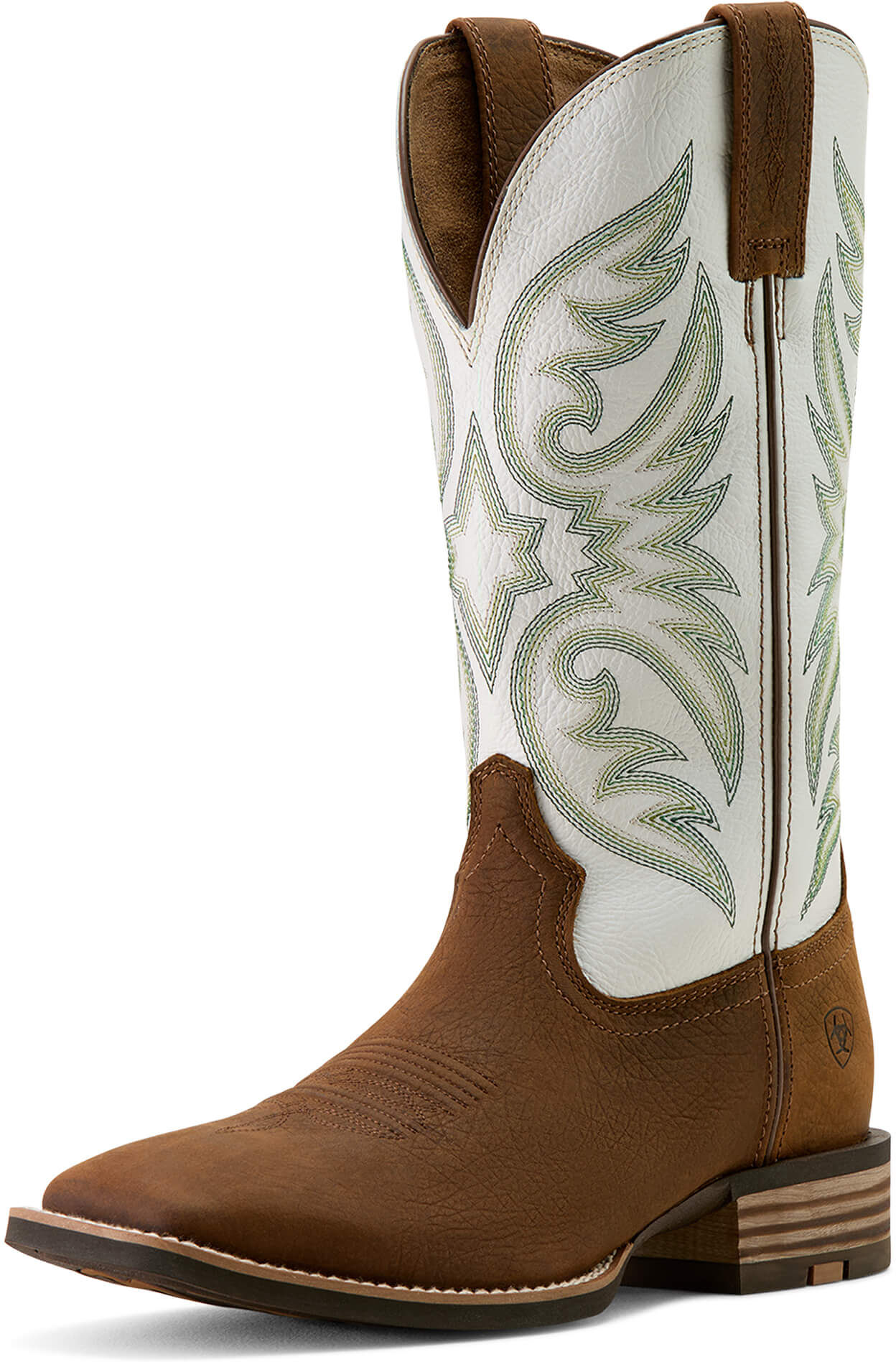 Men's Ricochet Wide Square Toe Cowboy Boots in Mustang Brown Smokey Cream, Size: 10 EE by Ariat