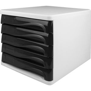 Helit Schubladenbox H6129998, the wave, A4, 5 Fächer, Kunststoff, schwarz / weiß